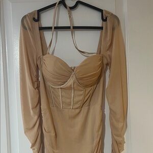 Elegant Tan Long Sleeve Dress